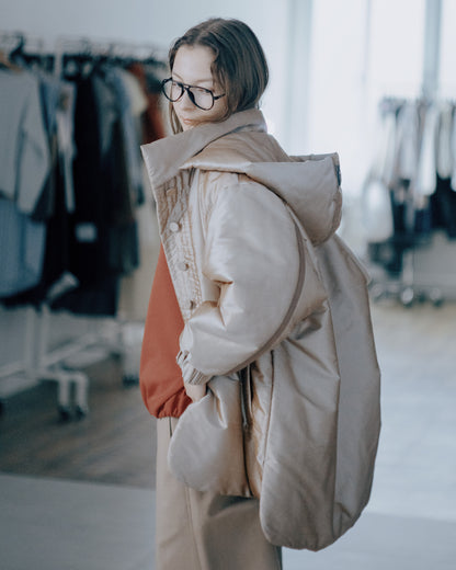 連帽絲質羽絨外套(金色)