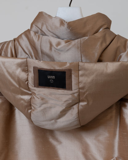 連帽絲質羽絨外套(金色)