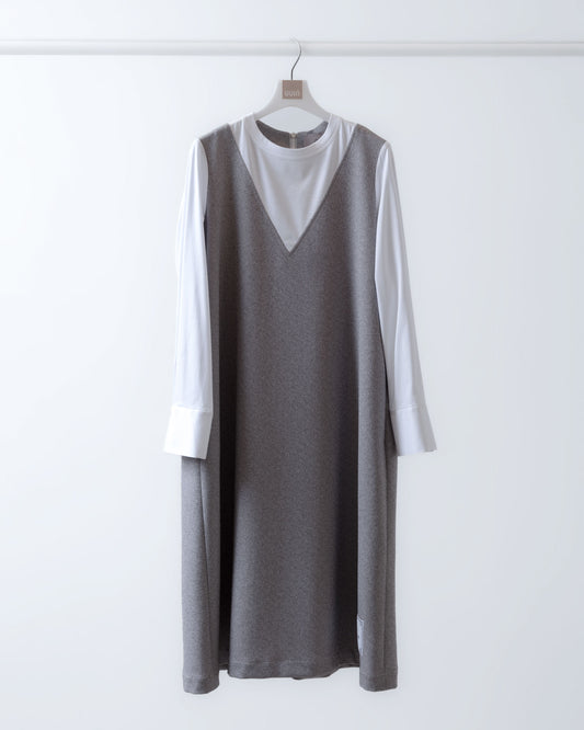 Two-tone jacquard knitted patchwork dress (gray) 