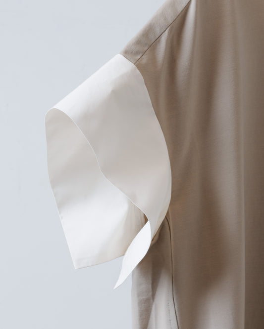 Two-tone stitching fishtail dress (khaki) 