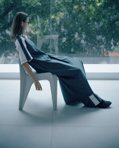 撞色翻領休閒感長洋裝(綠色)