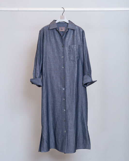 Shiny silver onion twill long dress 