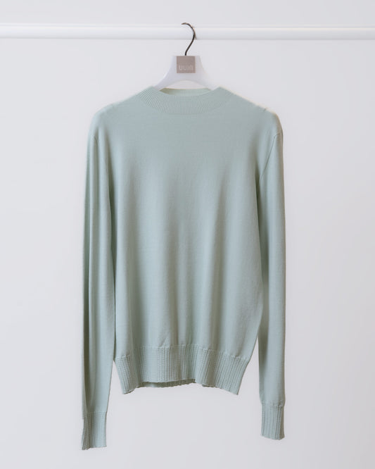 Rope-weave long-sleeved knit top (light green) 