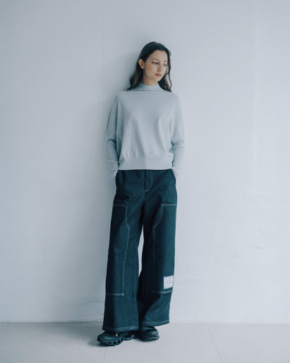 結構褲片拼接牛仔褲(黑色)