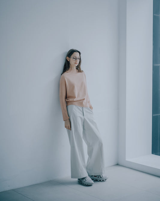 結構感拼接寬版長褲(灰色)