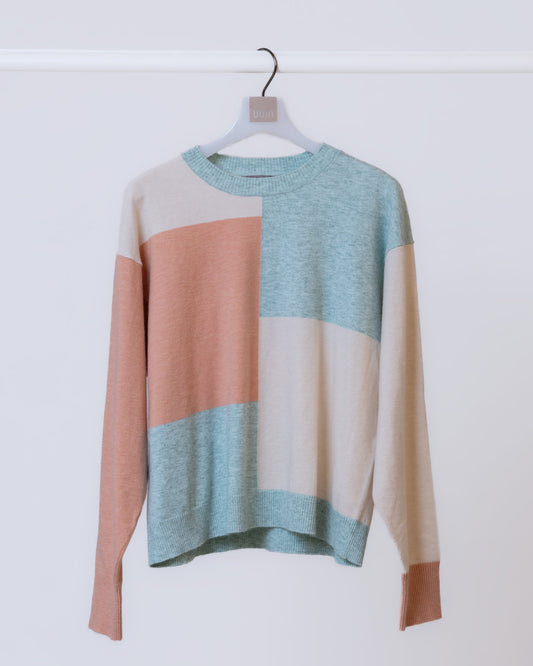 色塊拼接長袖針織上衣(彩色)