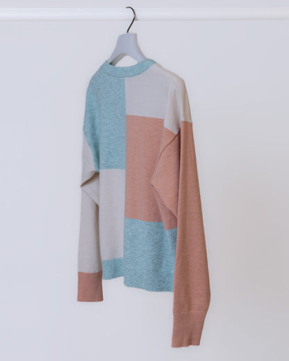 色塊拼接長袖針織上衣(彩色)