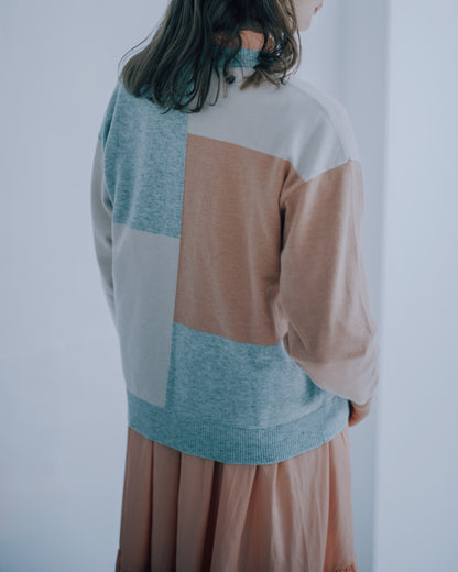 色塊拼接長袖針織上衣(彩色)
