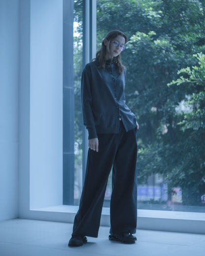 小高領針織開襟衫(鐵灰)