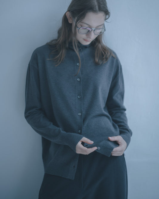 小高領針織開襟衫(鐵灰)