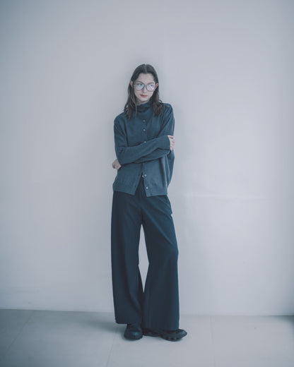 小高領針織開襟衫(鐵灰)