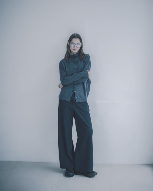 小高領針織開襟衫(鐵灰)