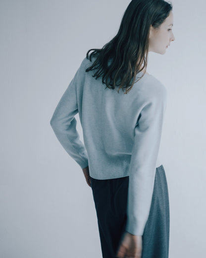 挺版船領針織上衣(灰藍)