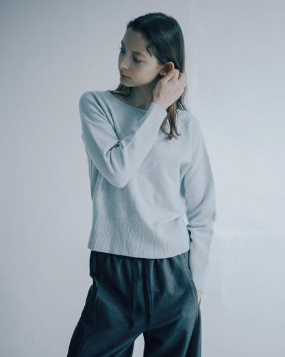 挺版船領針織上衣(灰藍)
