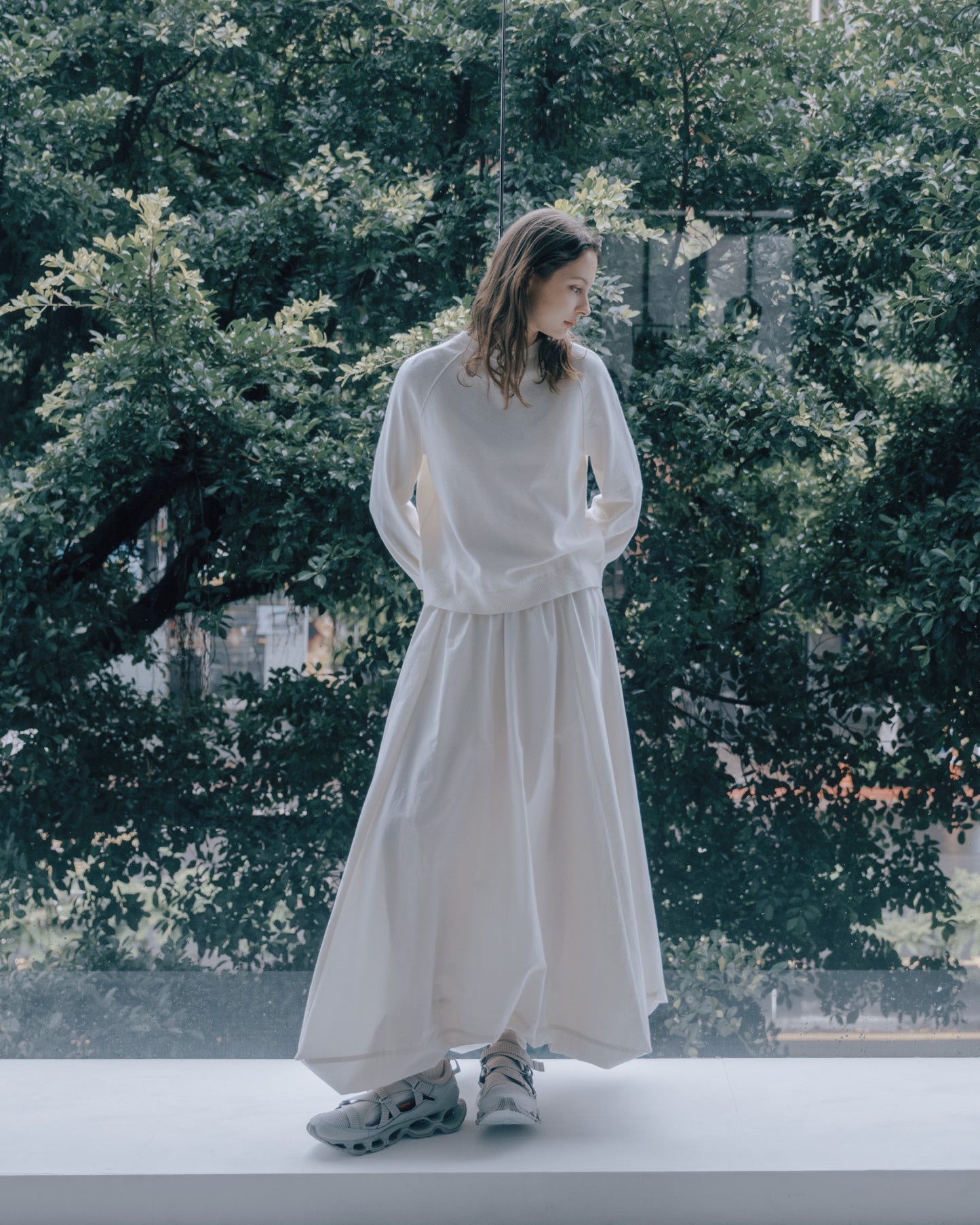 拉克蘭袖圓領上衣(米白)