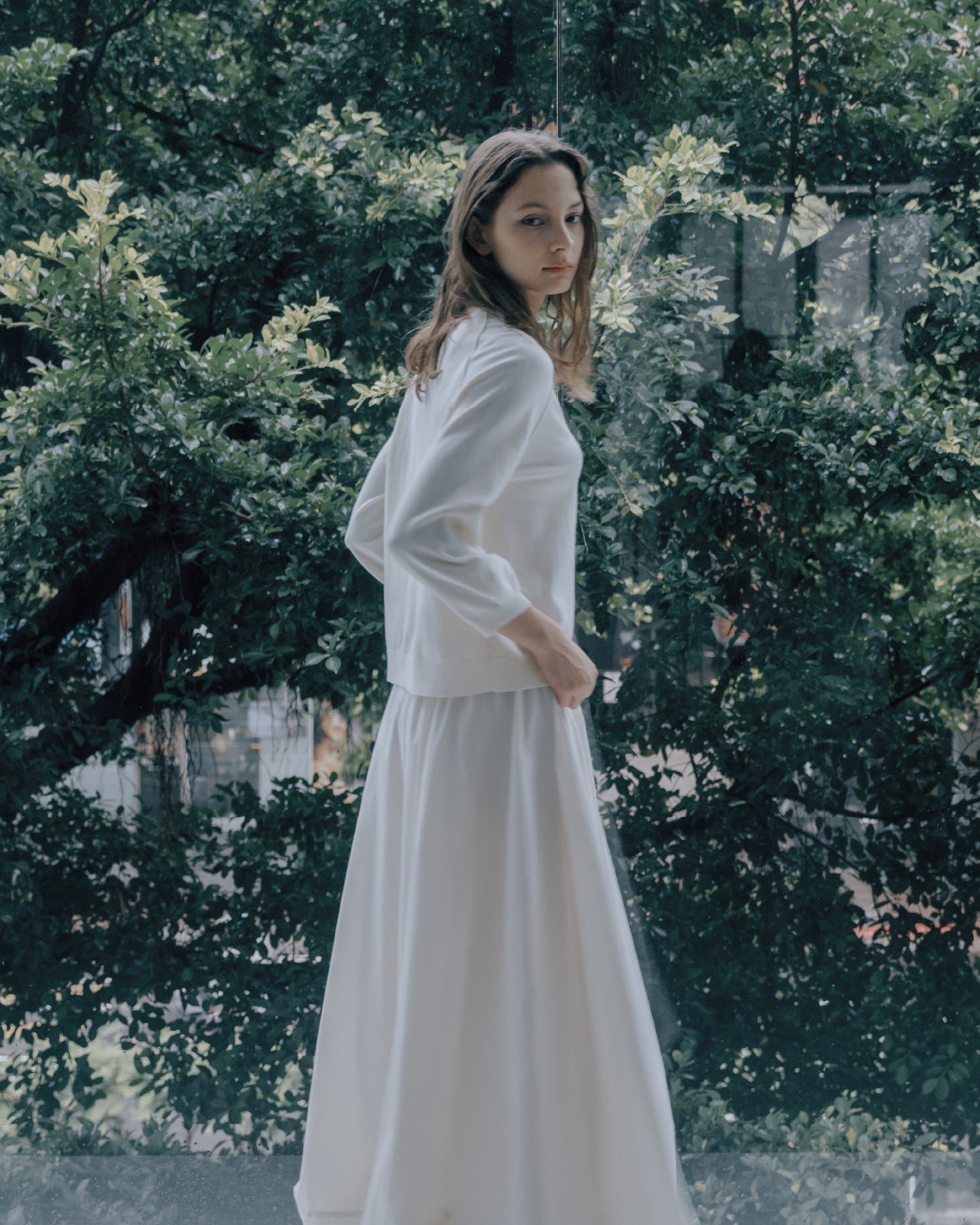 拉克蘭袖圓領上衣(米白)