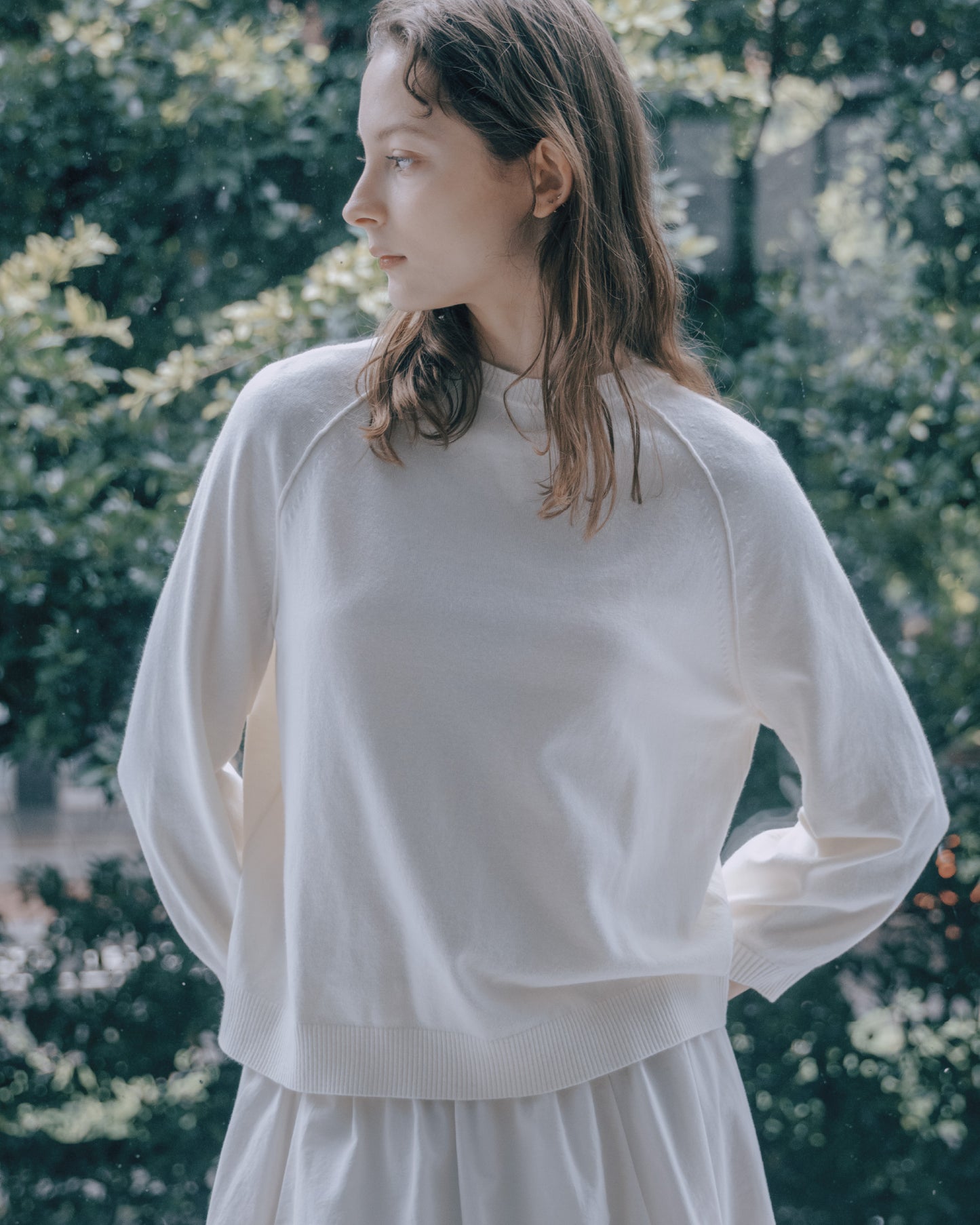 拉克蘭袖圓領上衣(米白)