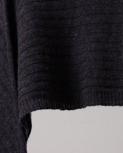 高領橫紋寬袖針織上衣(鐵灰)