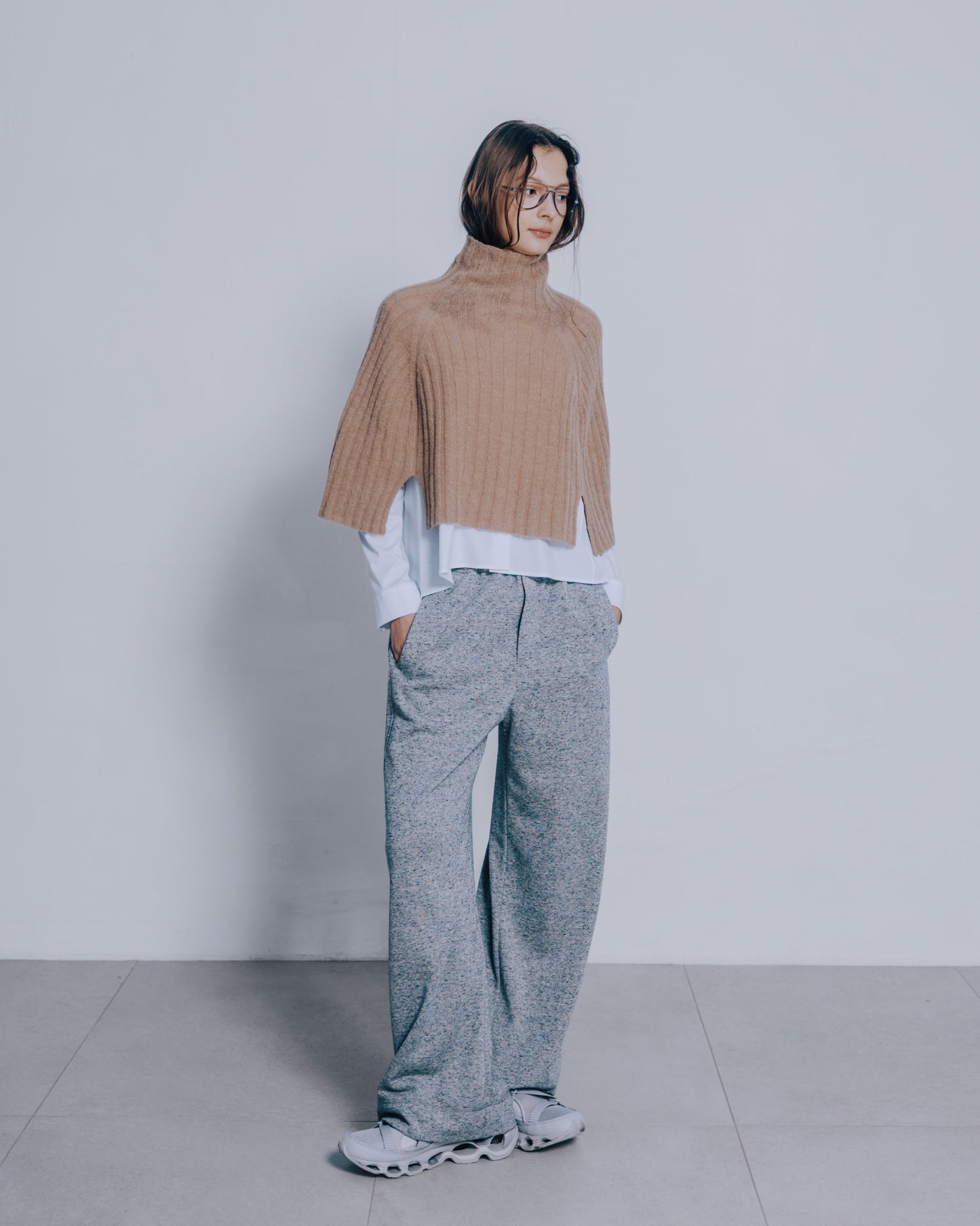 高領寬鬆針織斗篷(駝色)