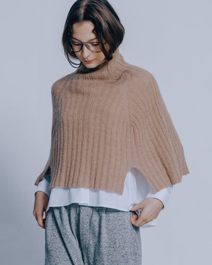 高領寬鬆針織斗篷(駝色)