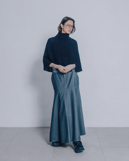 高領寬鬆針織斗篷(黑色)