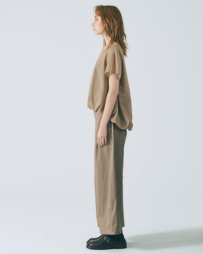 V領鬆褶條紋上衣 (咖啡)