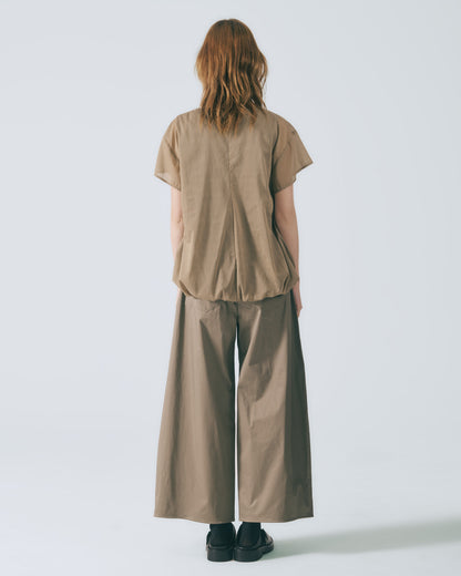 V領鬆褶條紋上衣 (咖啡)