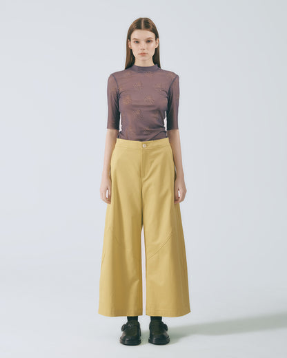 弧線剪接直筒長褲 (亮黃)