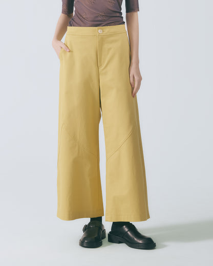 弧線剪接直筒長褲 (亮黃)