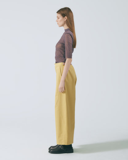 弧線剪接直筒長褲 (亮黃)