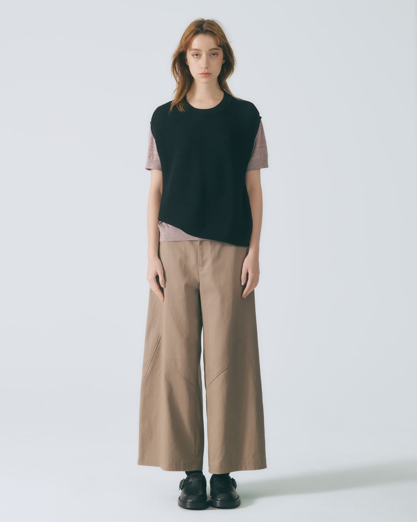 圓領羅紋針織背心 (黑色)