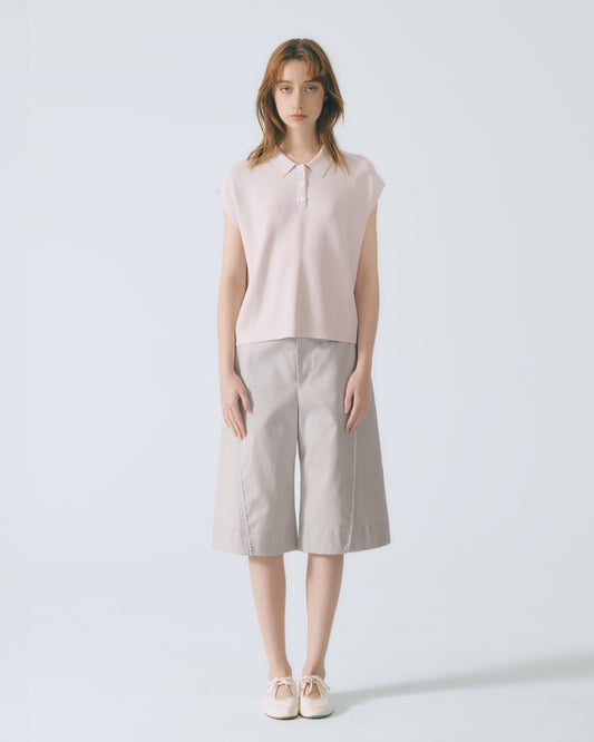 蕾絲切線五分寬褲(淺灰)