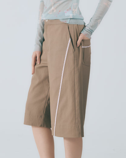 蕾絲切線五分寬褲(深棕)