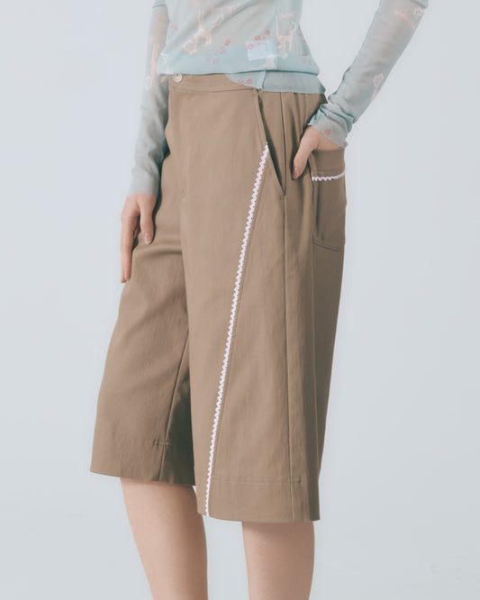 蕾絲切線五分寬褲(深棕)