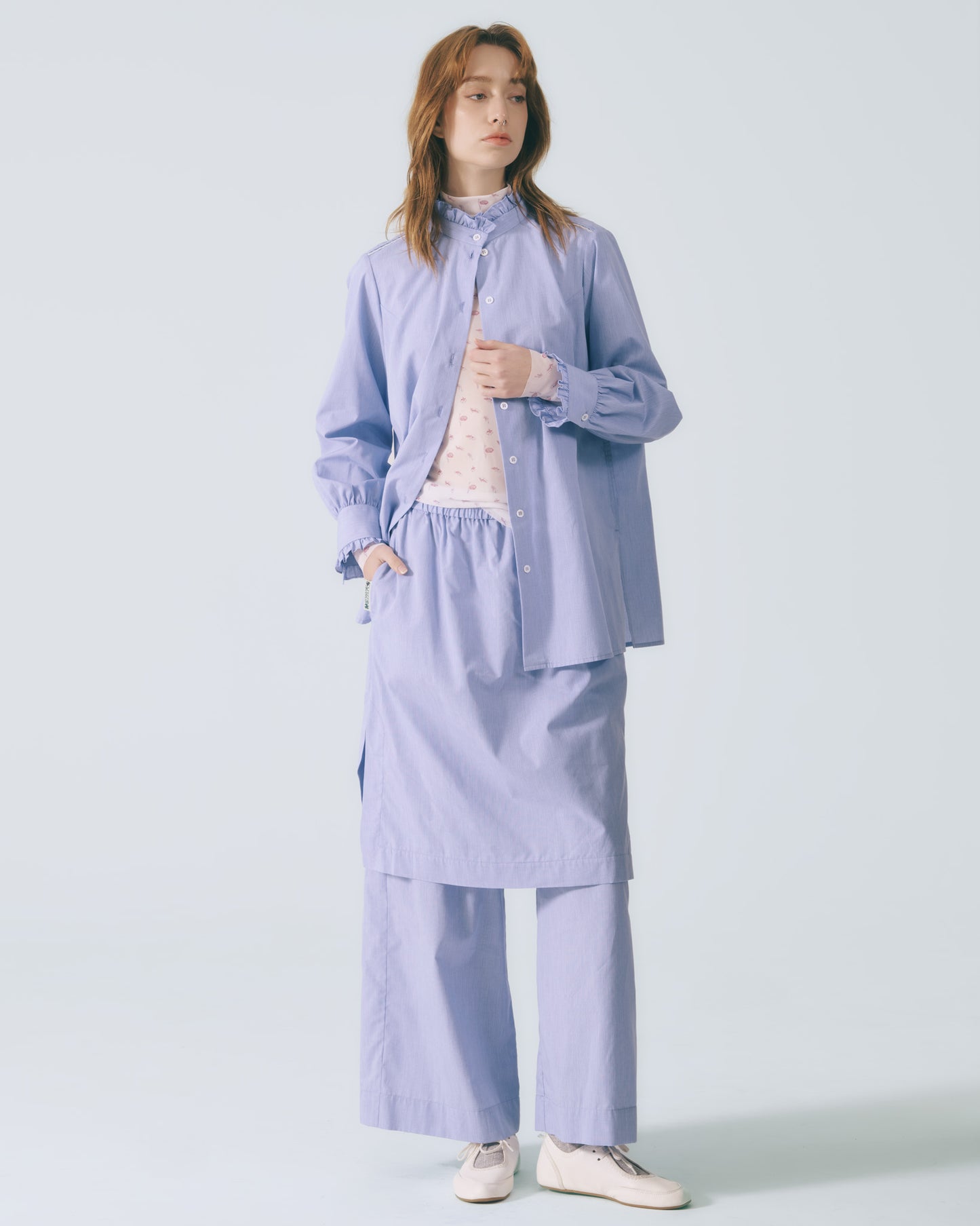 細條裙片直筒褲