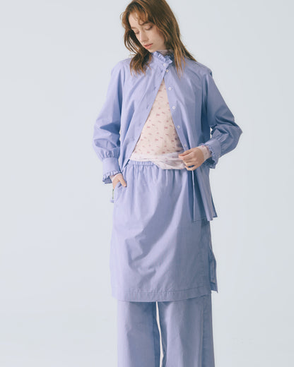 細褶荷葉領條紋襯衫(藍色)