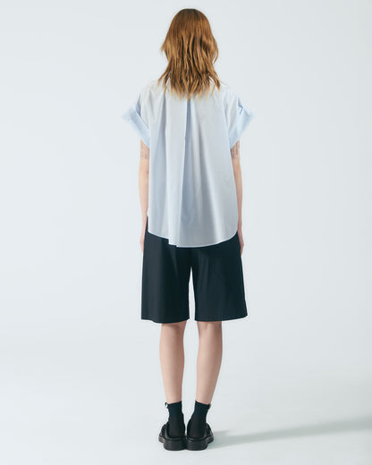 雙貼袋綁帶立領襯衫 (淺藍)