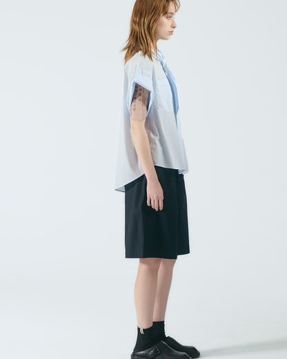 雙貼袋綁帶立領襯衫 (淺藍)