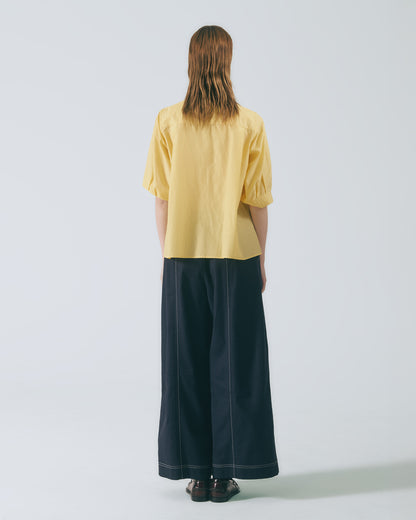 打褶五分袖襯衫(亮黃)