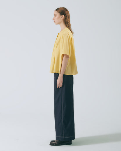 打褶五分袖襯衫(亮黃)