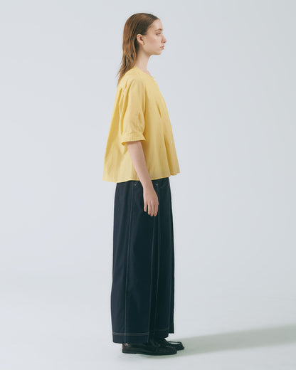 打褶五分袖襯衫(亮黃)