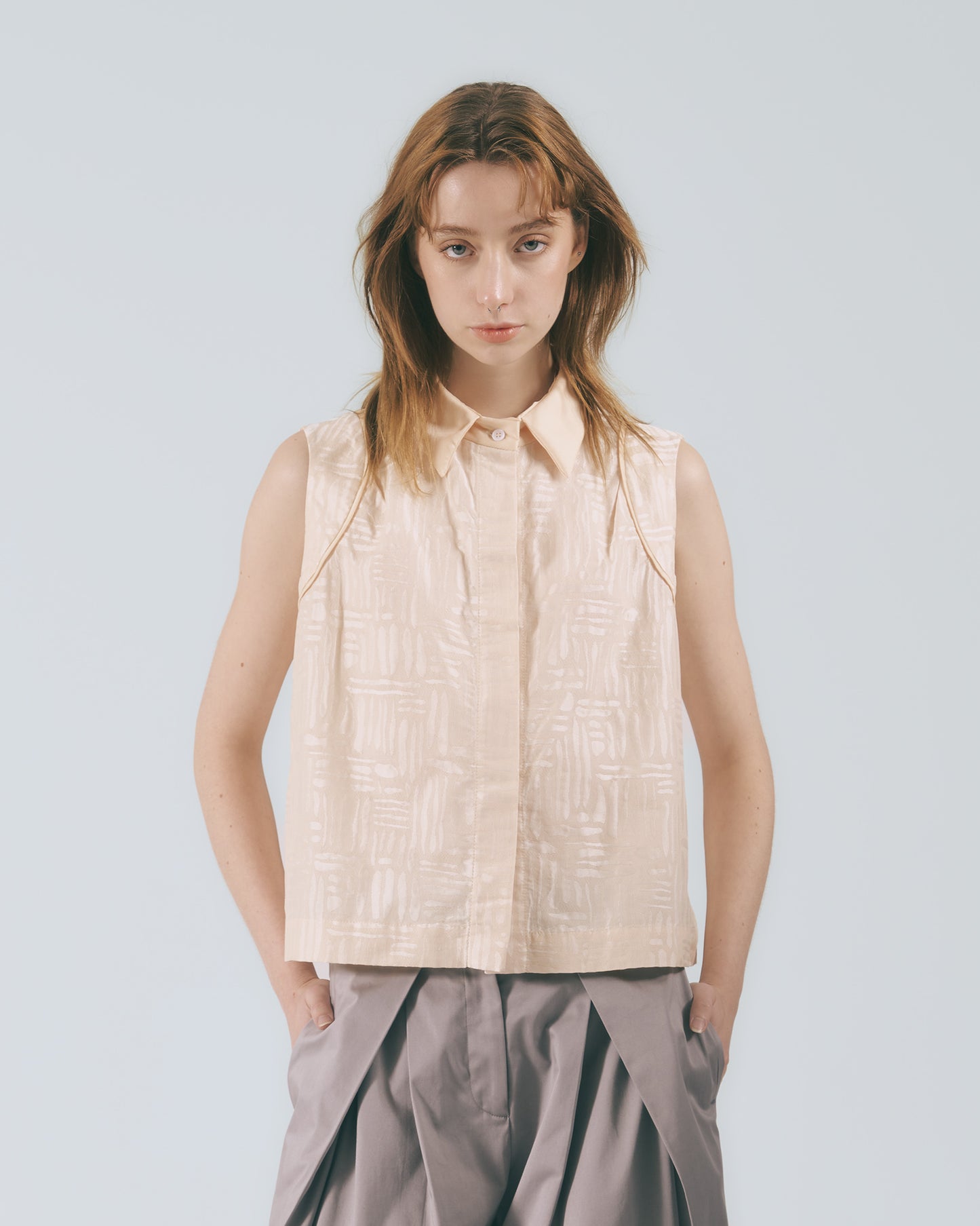 無袖襯衫領背心 (復古黃)