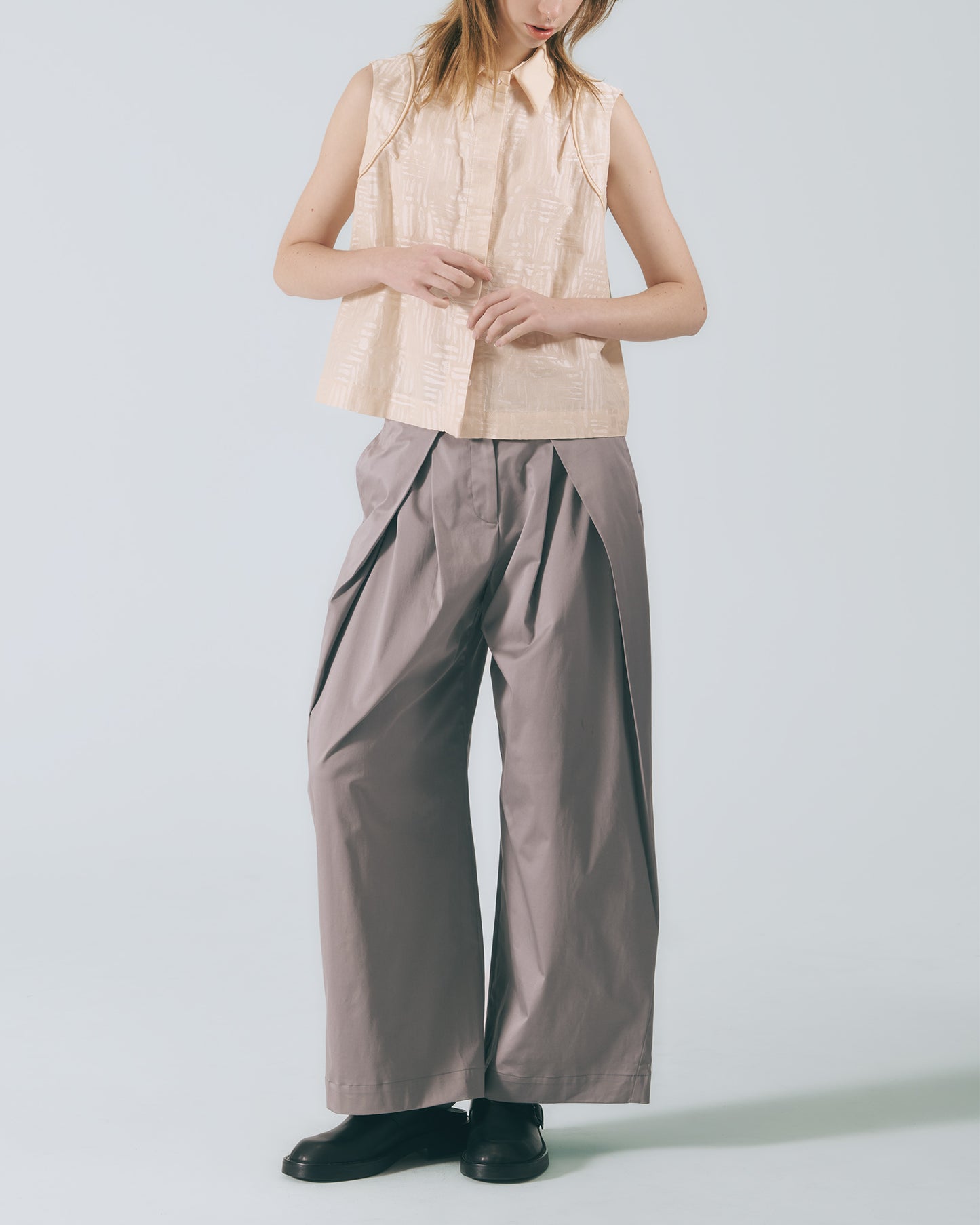 立體摺襉長寬褲(深灰)