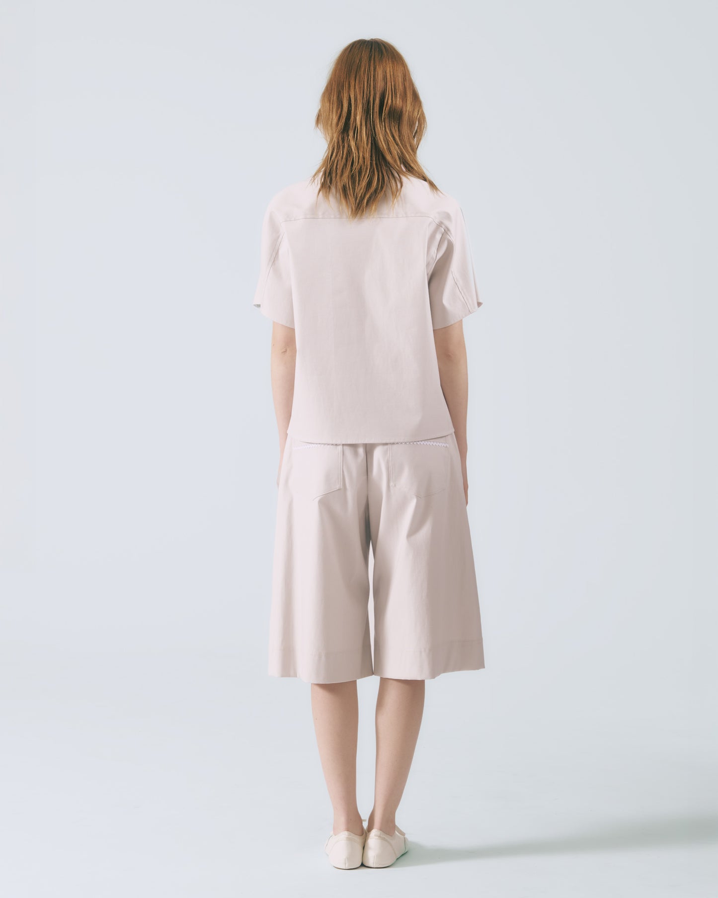 拼接領口短袖上衣 (淺灰)