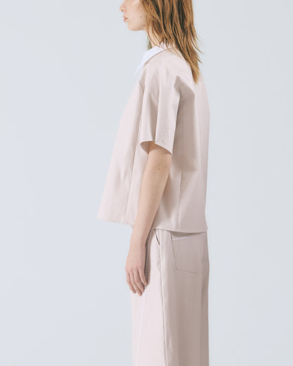 拼接領口短袖上衣 (淺灰)