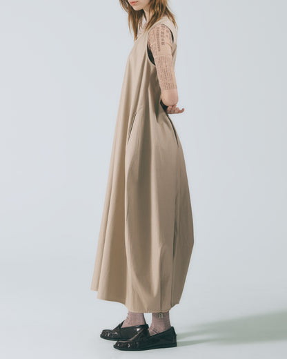立體廓型無袖長洋裝 (卡其)