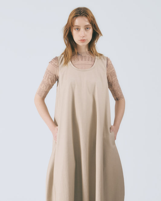立體廓型無袖長洋裝 (卡其)