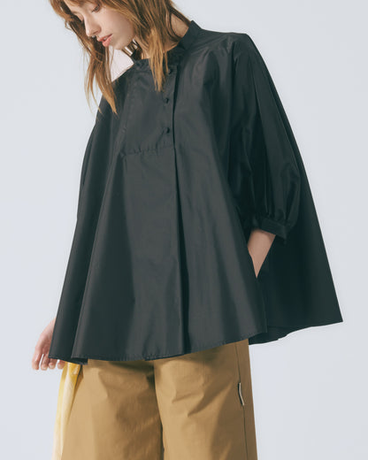 立領五分澎袖上衣 (黑色)