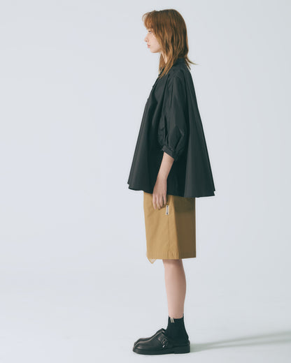 立領五分澎袖上衣 (黑色)