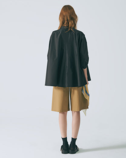 立領五分澎袖上衣 (黑色)